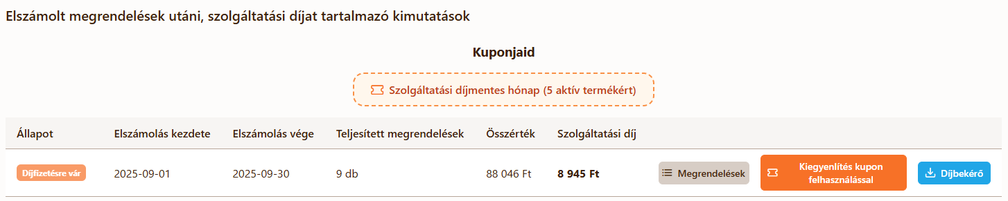 Aktív termékek száma után járó kuponok felhasználása